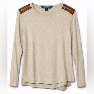 Ralph Lauren – Luxe Oatmeal Ribbed Zip-Shoulder Western Boho Knit Top – XL